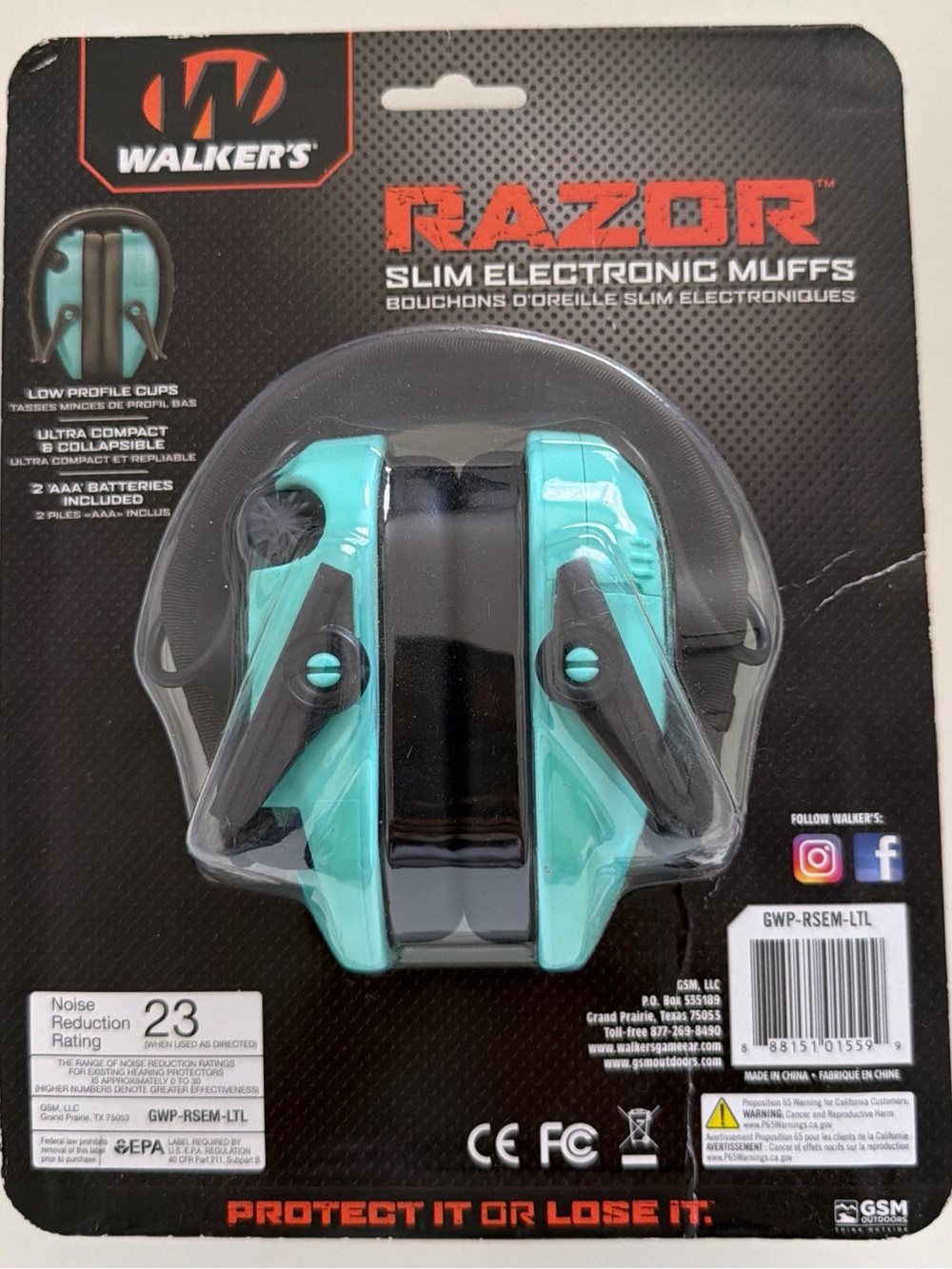 Razor Slim Electronic Muffs Teal and Black
